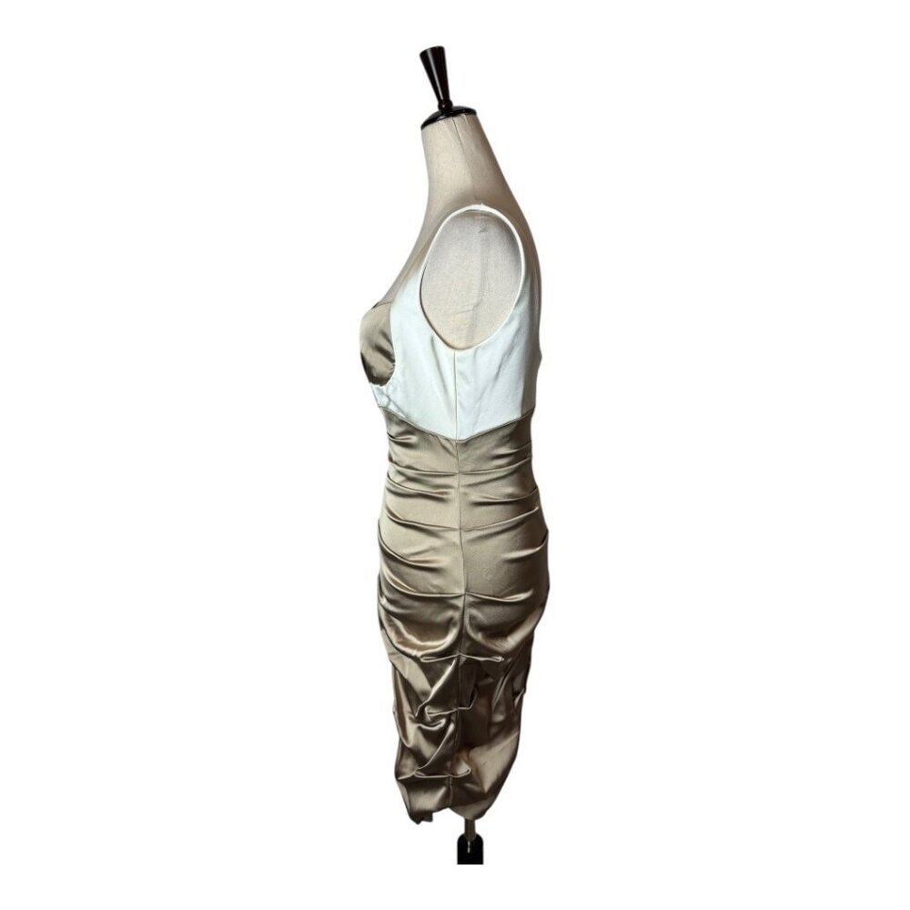 Xscape Dress Women 8 Ivory Tan Sweetheart Neck Ruched Mini Party Cocktail - Picture 3 of 10